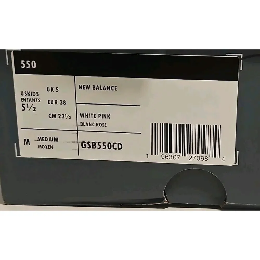 New Balance Girls White Pink Lace-Up Sneakers UK 5 EU 38 US 5.5
